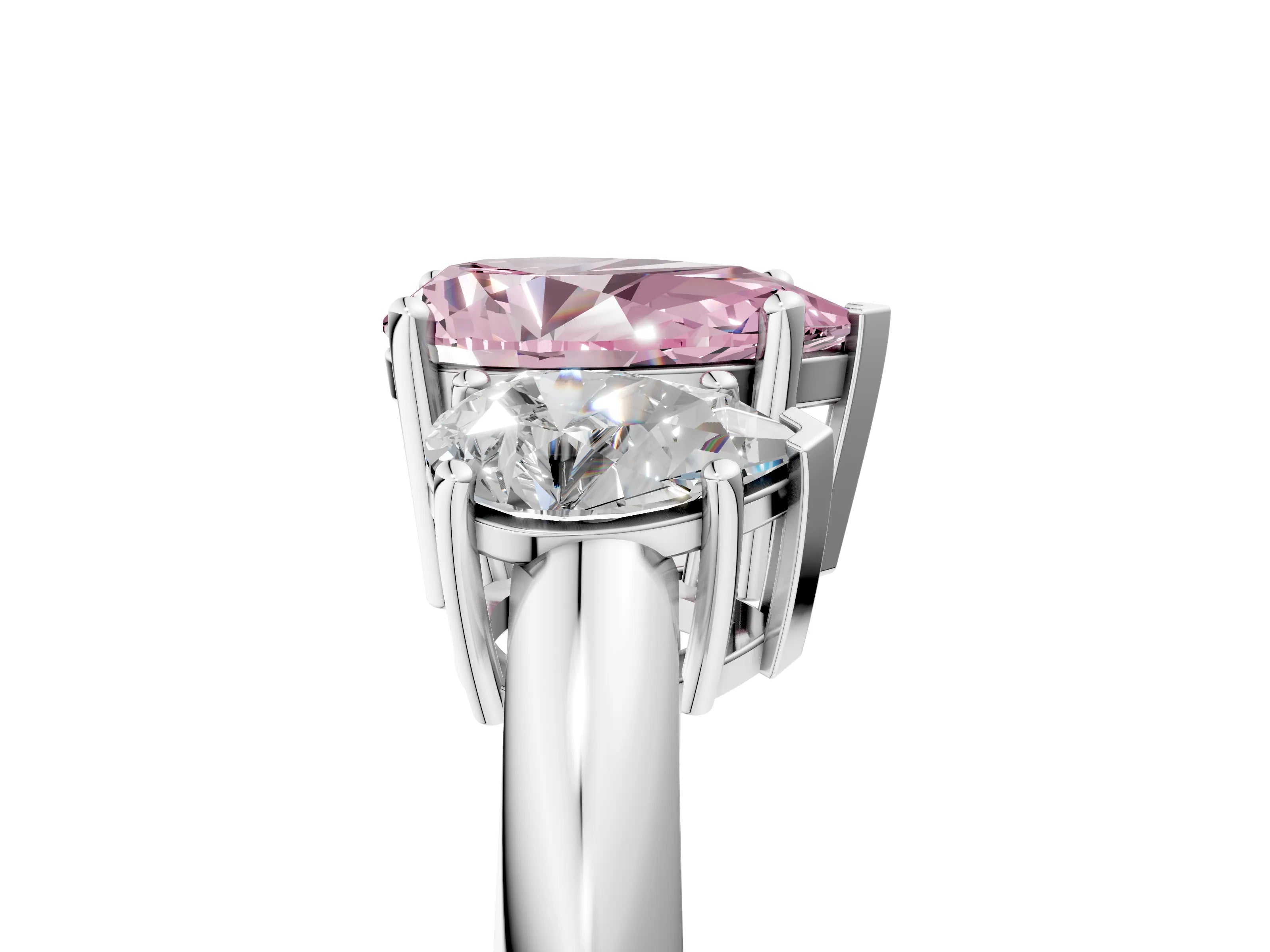 White gold Three-Stone Fancy Pink Pear Cut Cut Diamond Engagement Ring with Prong Setting on a White Gold Band_17