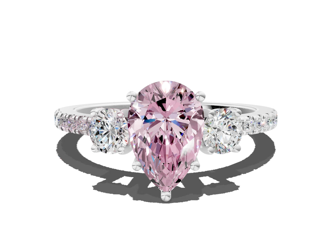 White gold Three-Stone Fancy Pink Pear Cut Cut Diamond Pavé Band with Prong Setting_38