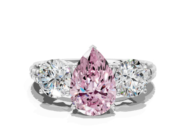 White gold Three-Stone Fancy Pink Pear Cut Cut Diamond Ring with Channel-Set Band and Prong Setting