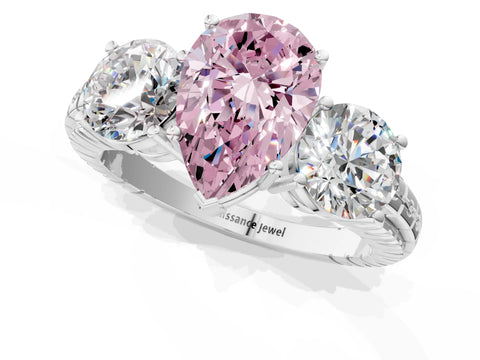 White gold Three-Stone Fancy Pink Pear Cut Cut Diamond Ring with Channel-Set Band and Prong Setting_1