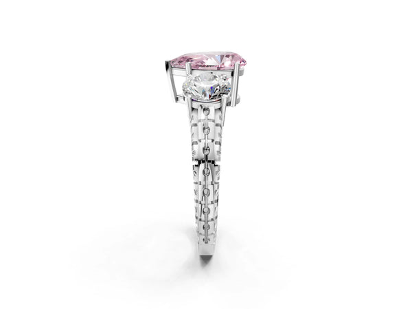 White gold Three-Stone Fancy Pink Pear Cut Cut Diamond Ring with Channel-Set Band and Prong Setting