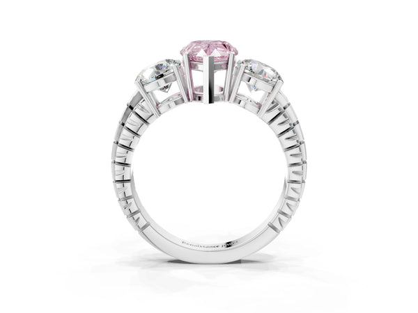 White gold Three-Stone Fancy Pink Pear Cut Cut Diamond Ring with Channel-Set Band and Prong Setting