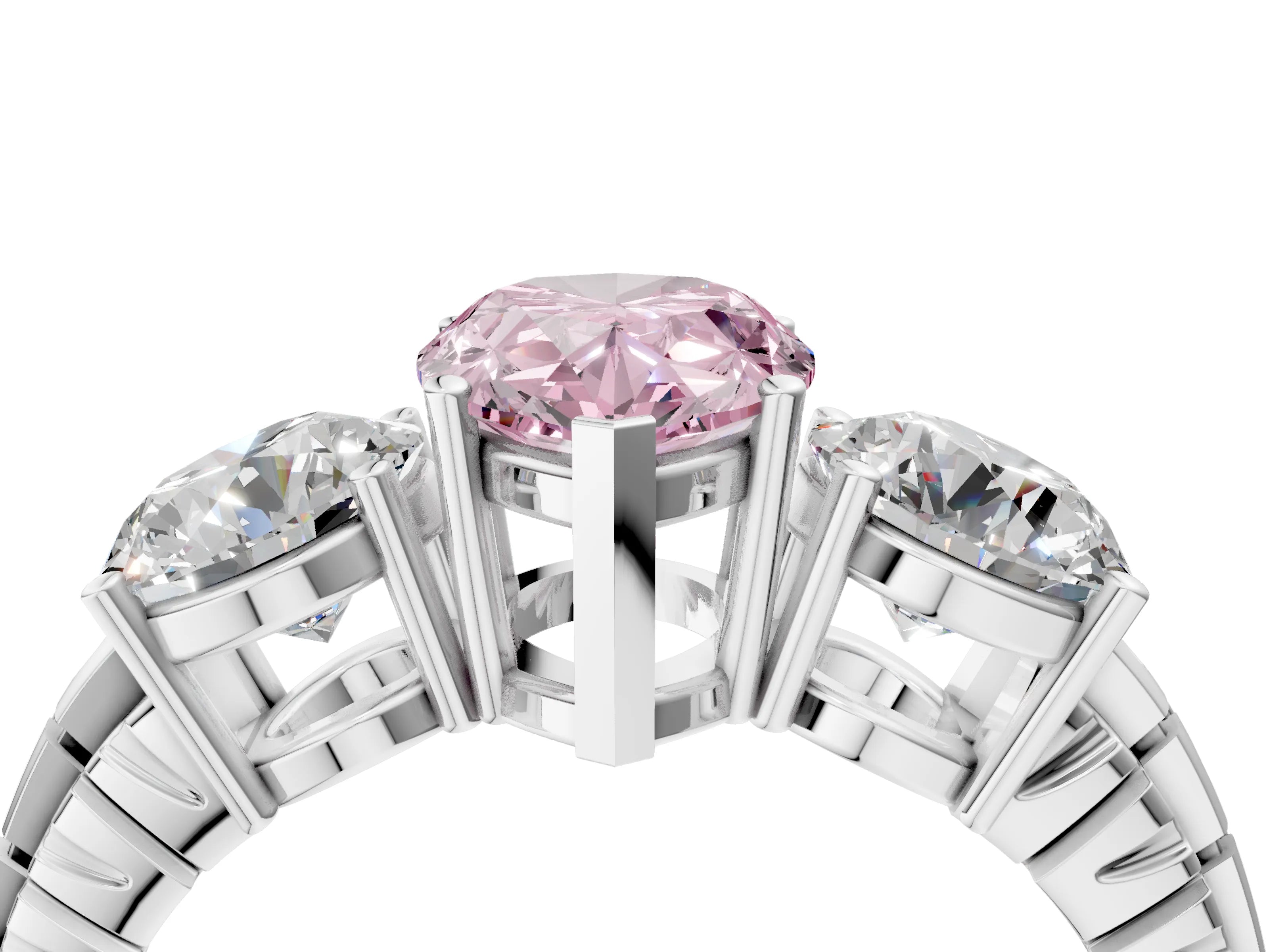 White gold Three-Stone Fancy Pink Pear Cut Cut Diamond Ring with Channel-Set Band and Prong Setting_4