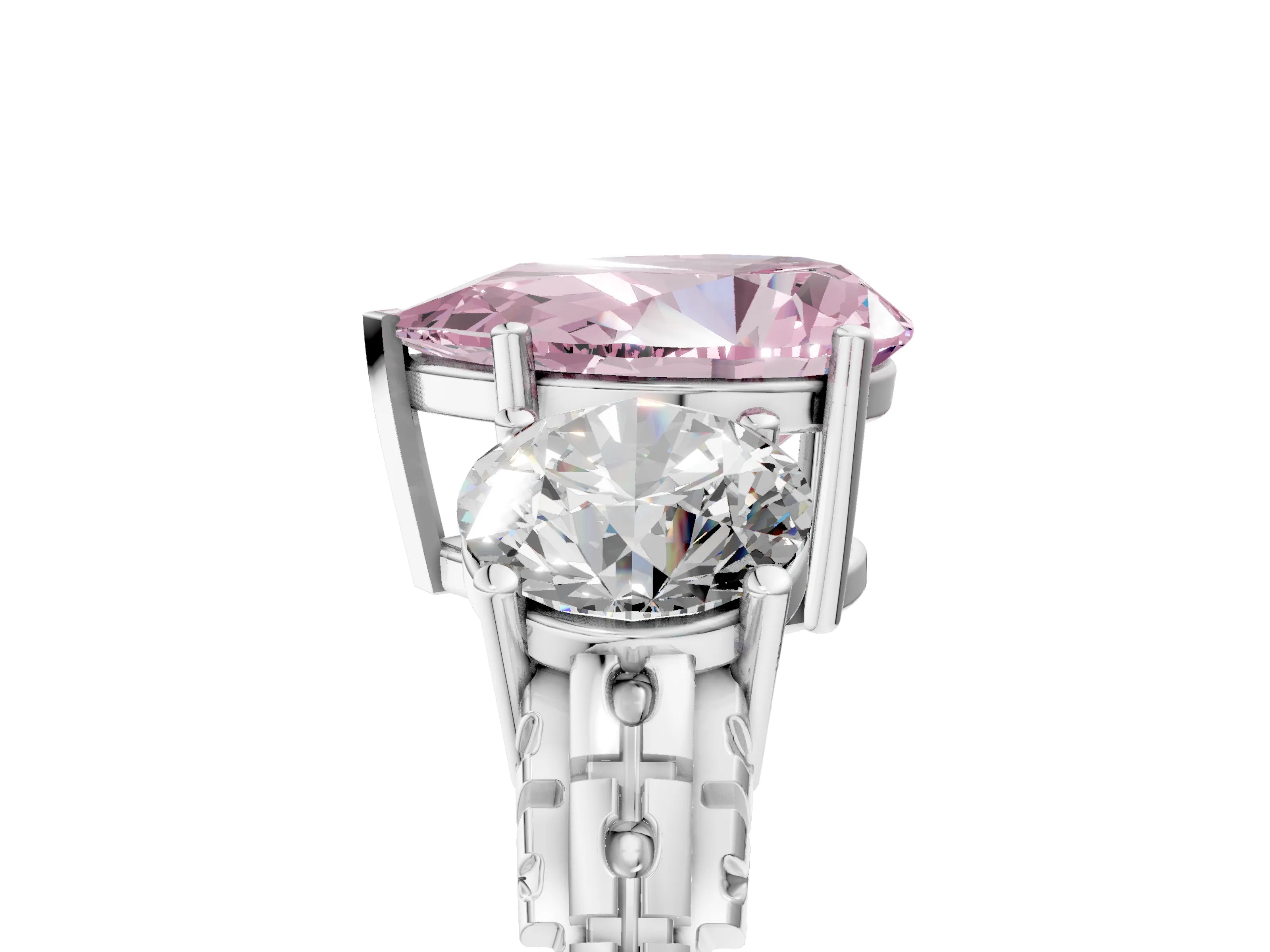 White gold Three-Stone Fancy Pink Pear Cut Cut Diamond Ring with Channel-Set Band and Prong Setting_5