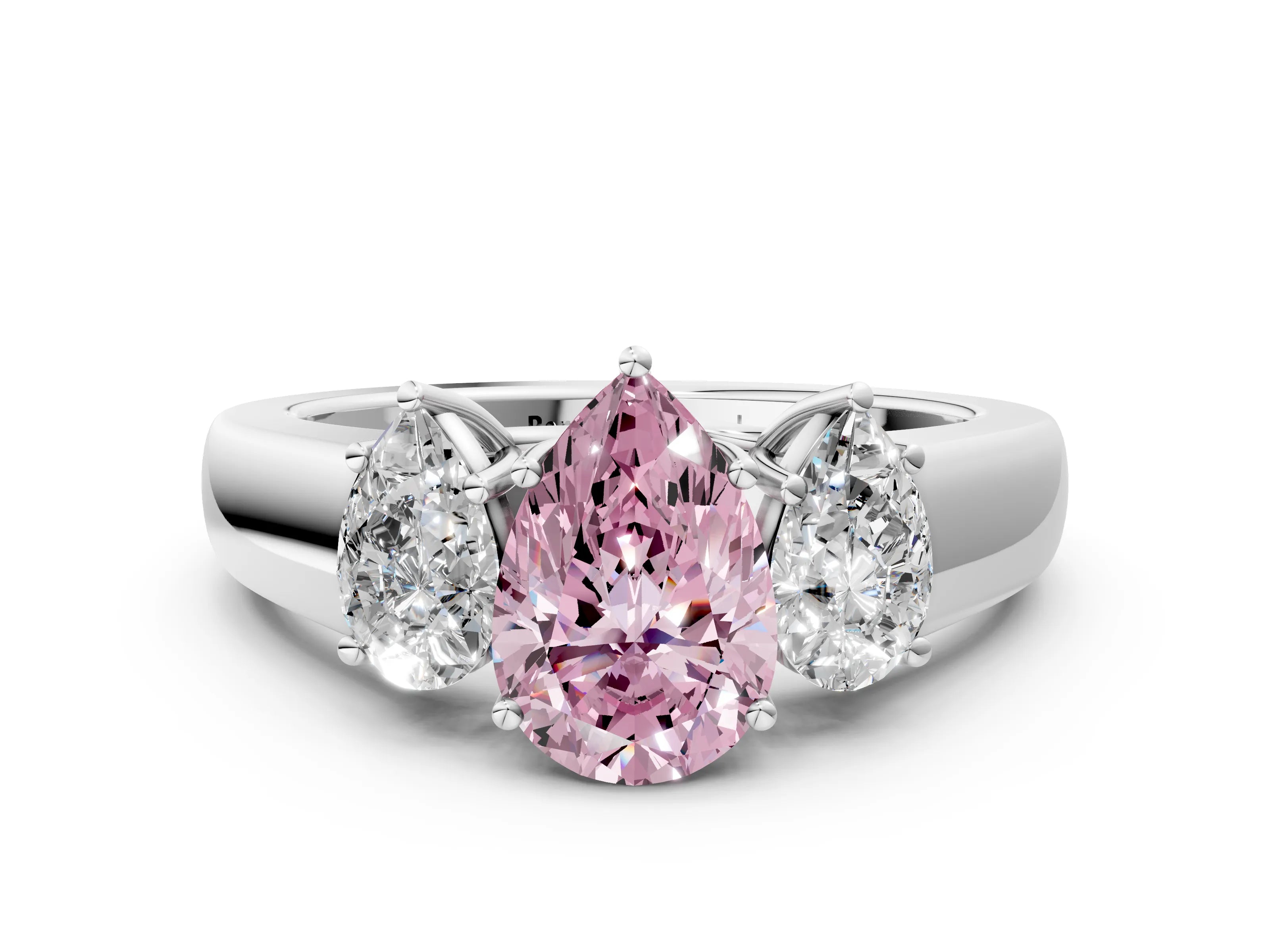 White gold Three-Stone Fancy Pink Pear Cut Cut Diamond Ring with Prong Setting and Classic Band
