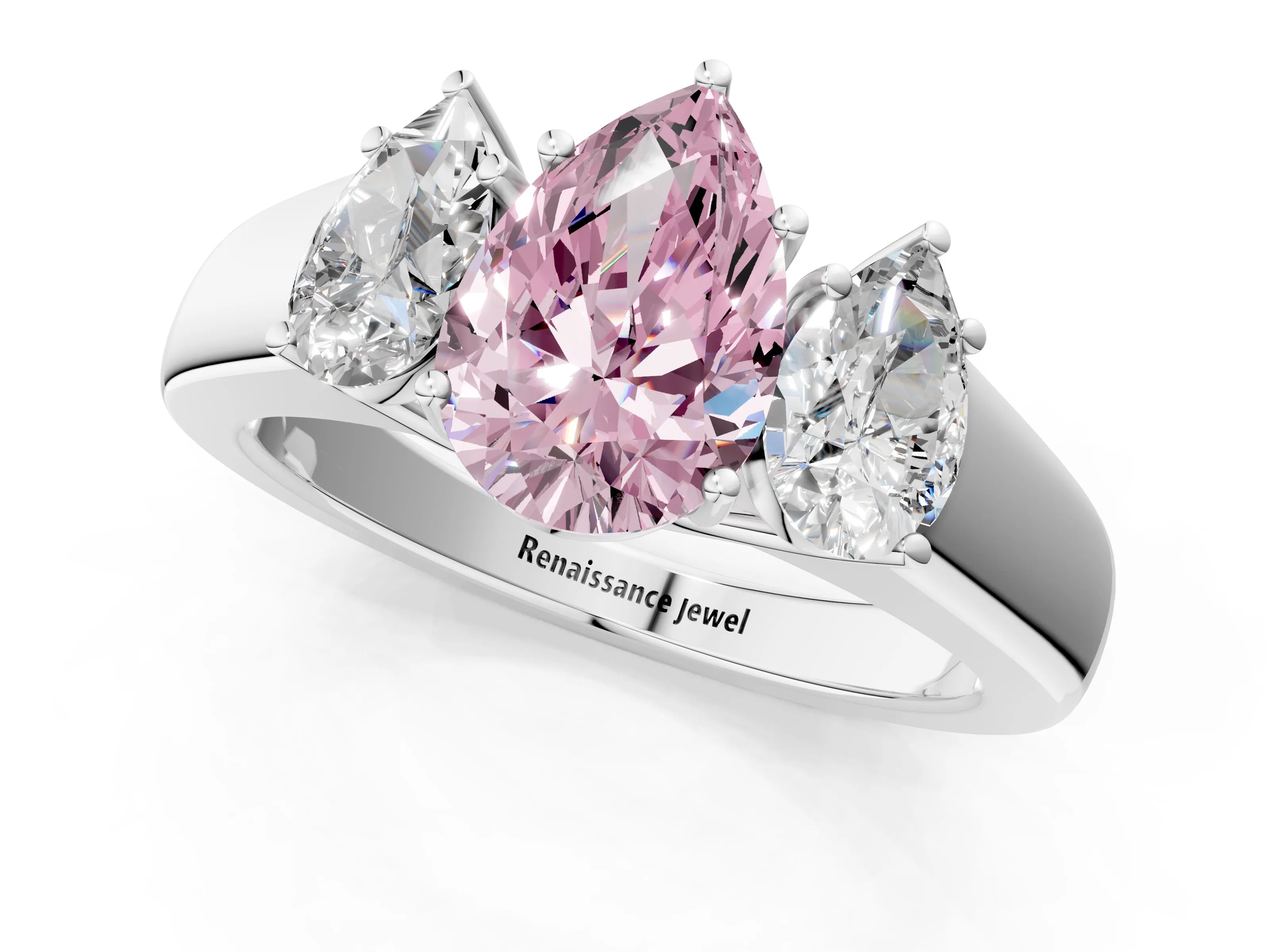 White gold Three-Stone Fancy Pink Pear Cut Cut Diamond Ring with Prong Setting and Classic Band_1