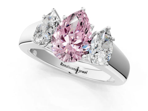 White gold Three-Stone Fancy Pink Pear Cut Cut Diamond Ring with Prong Setting and Classic Band_1