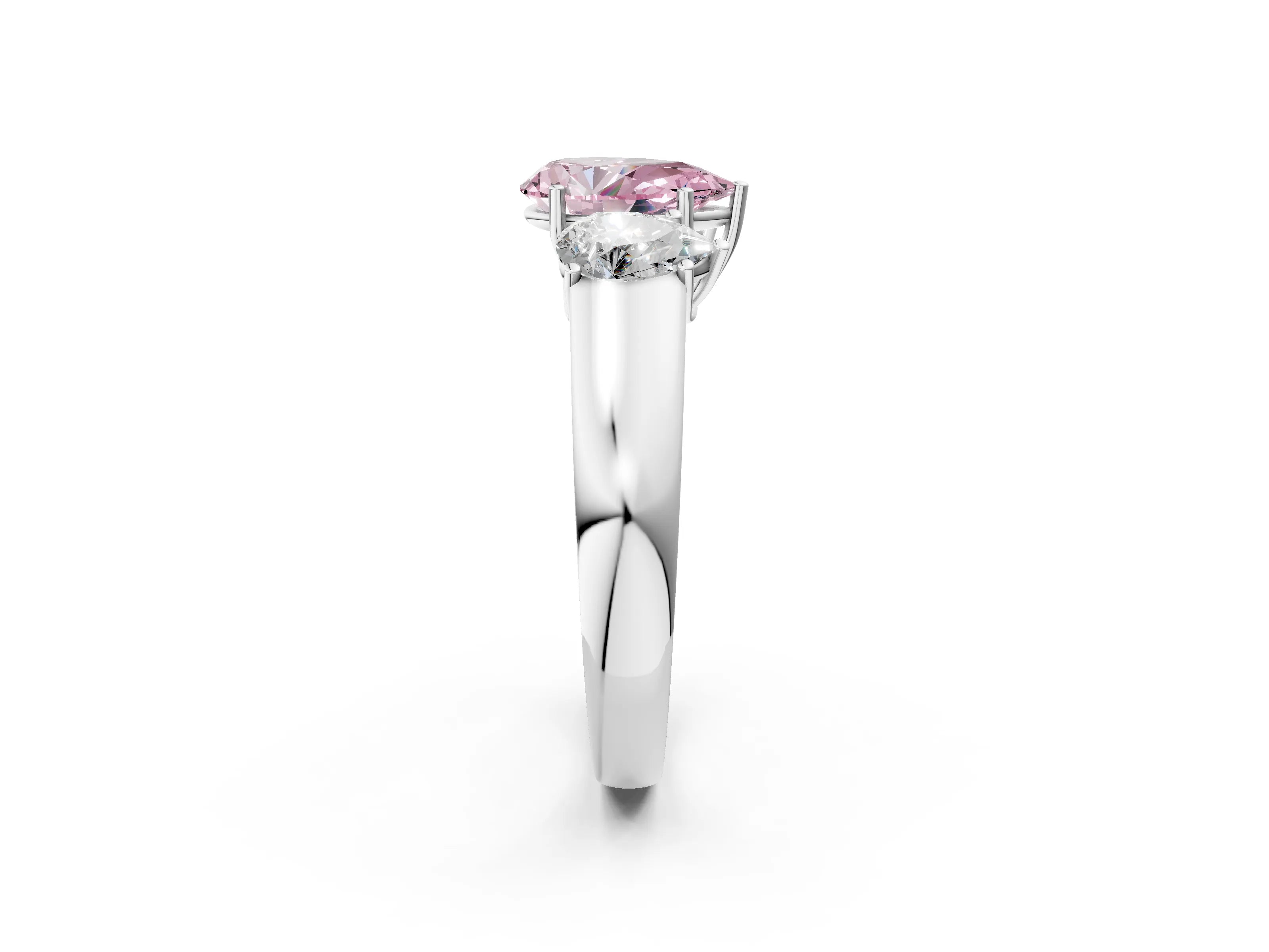 White gold Three-Stone Fancy Pink Pear Cut Cut Diamond Ring with Prong Setting and Classic Band_2