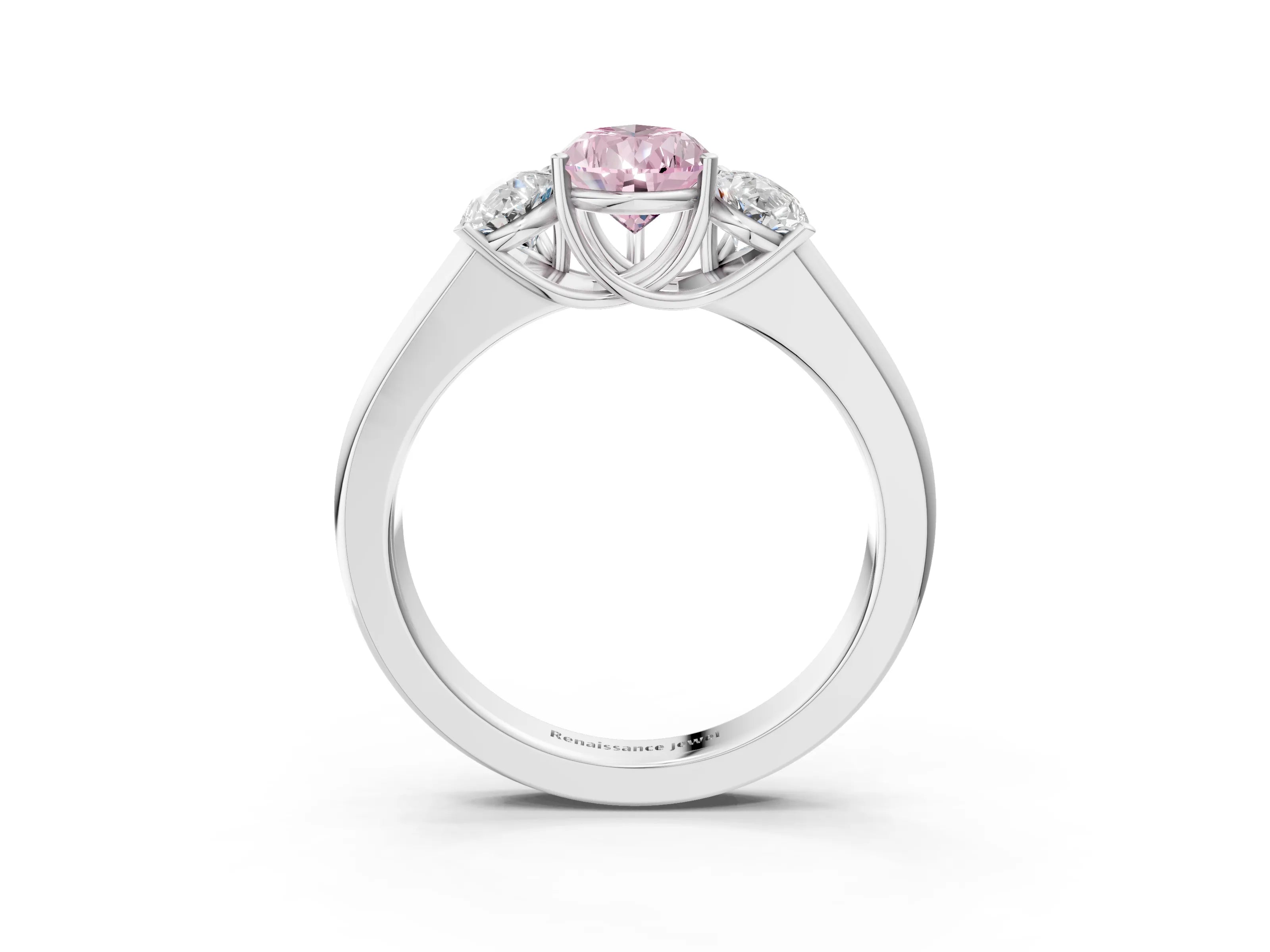 White gold Three-Stone Fancy Pink Pear Cut Cut Diamond Ring with Prong Setting and Classic Band_3