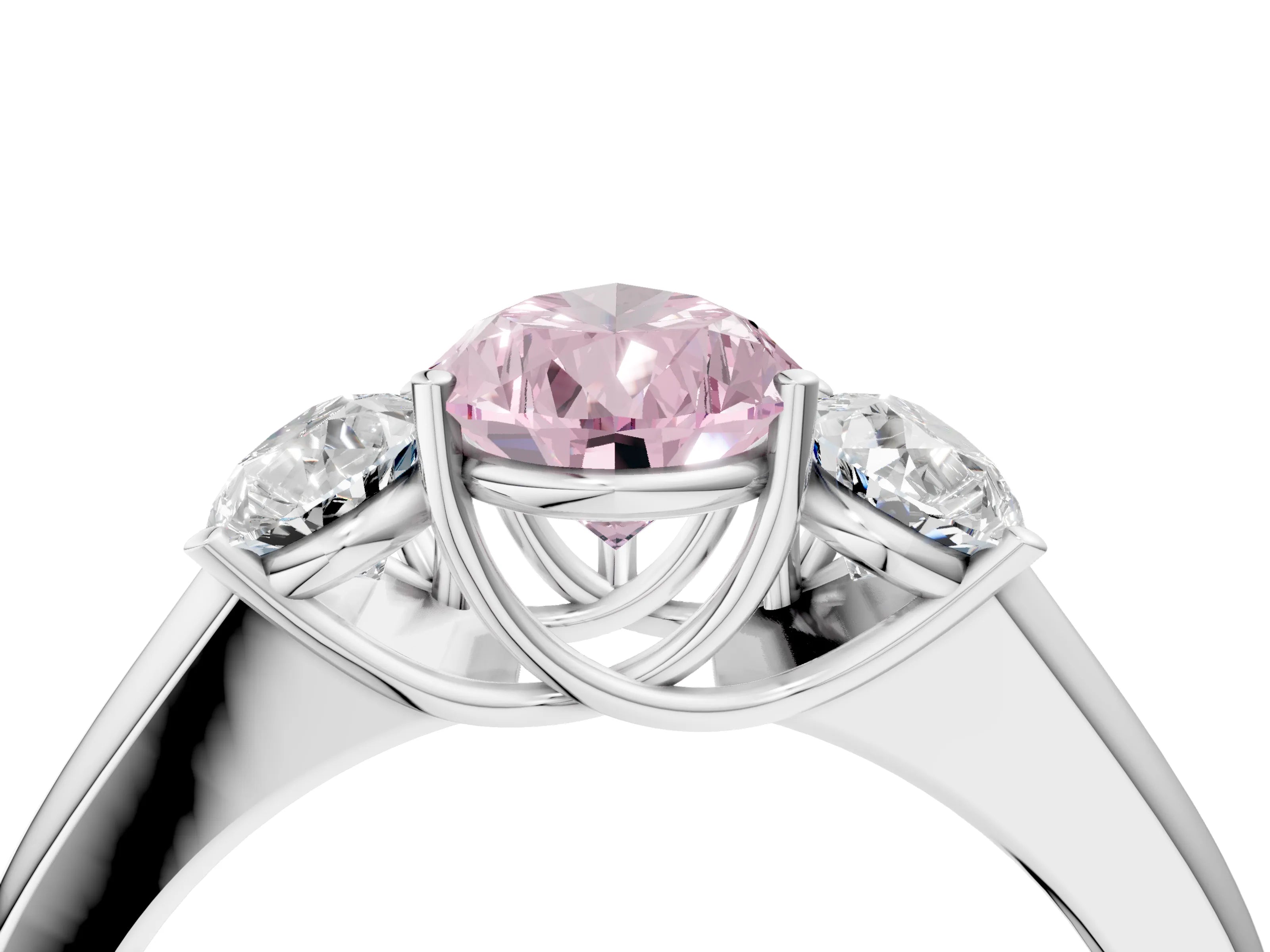 White gold Three-Stone Fancy Pink Pear Cut Cut Diamond Ring with Prong Setting and Classic Band_4