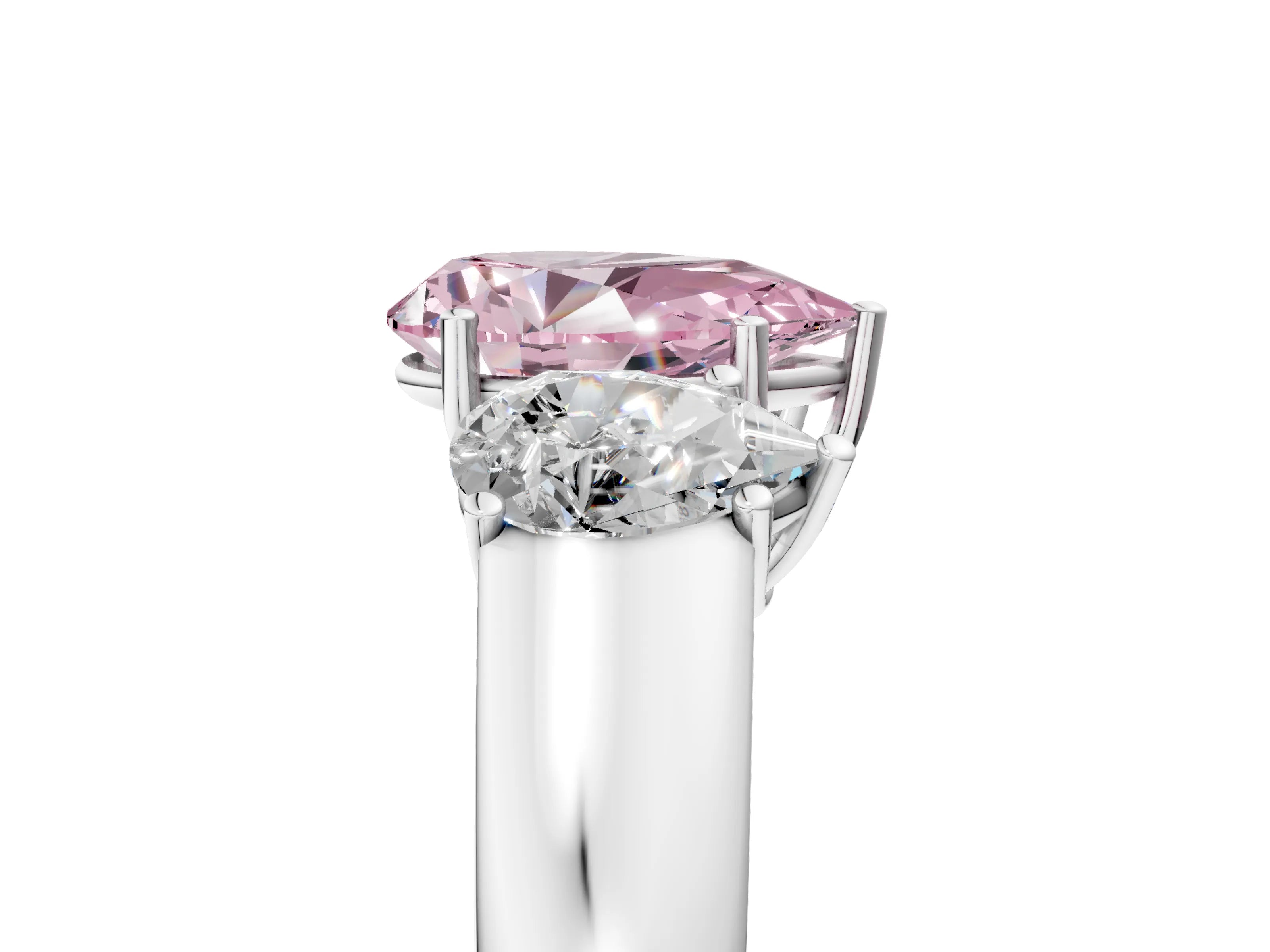White gold Three-Stone Fancy Pink Pear Cut Cut Diamond Ring with Prong Setting and Classic Band_5