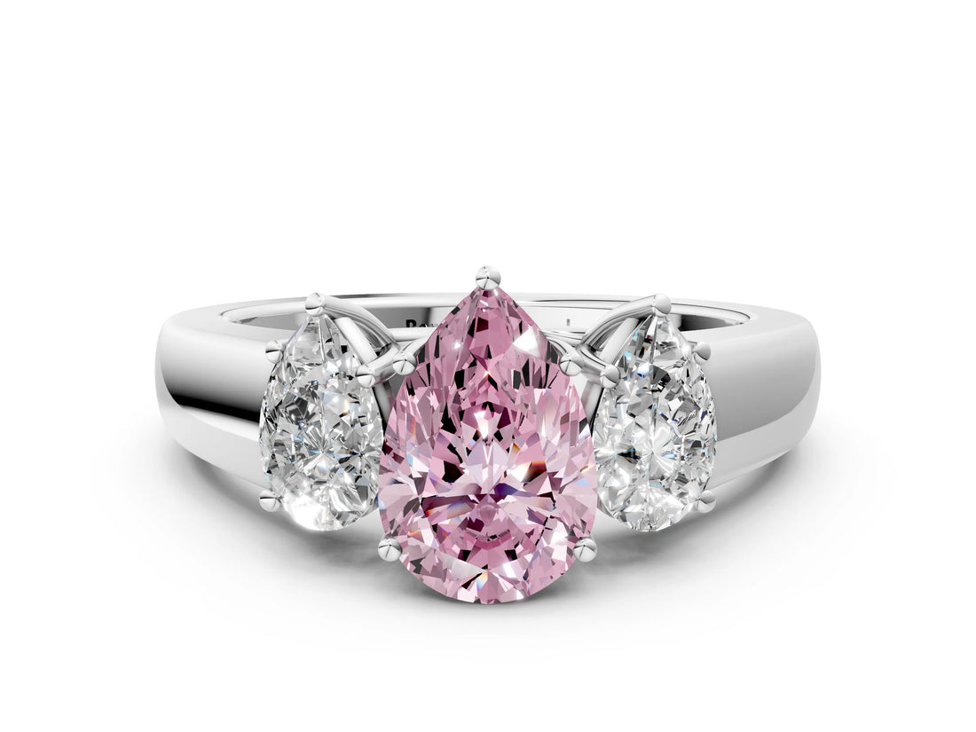 White gold Three-Stone Fancy Pink Pear Cut Cut Diamond Ring with Prong Setting and Classic Band