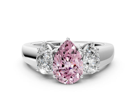 White gold Three-Stone Fancy Pink Pear Cut Cut Diamond Ring with Prong Setting and Classic Band