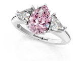 White gold Three-Stone Fancy Pink Pear Cut Cut Diamond Ring with Trillion Side Stones and Four-Prong Setting_12