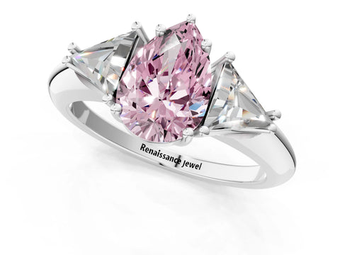 White gold Three-Stone Fancy Pink Pear Cut Cut Diamond Ring with Trillion Side Stones and Four-Prong Setting_12