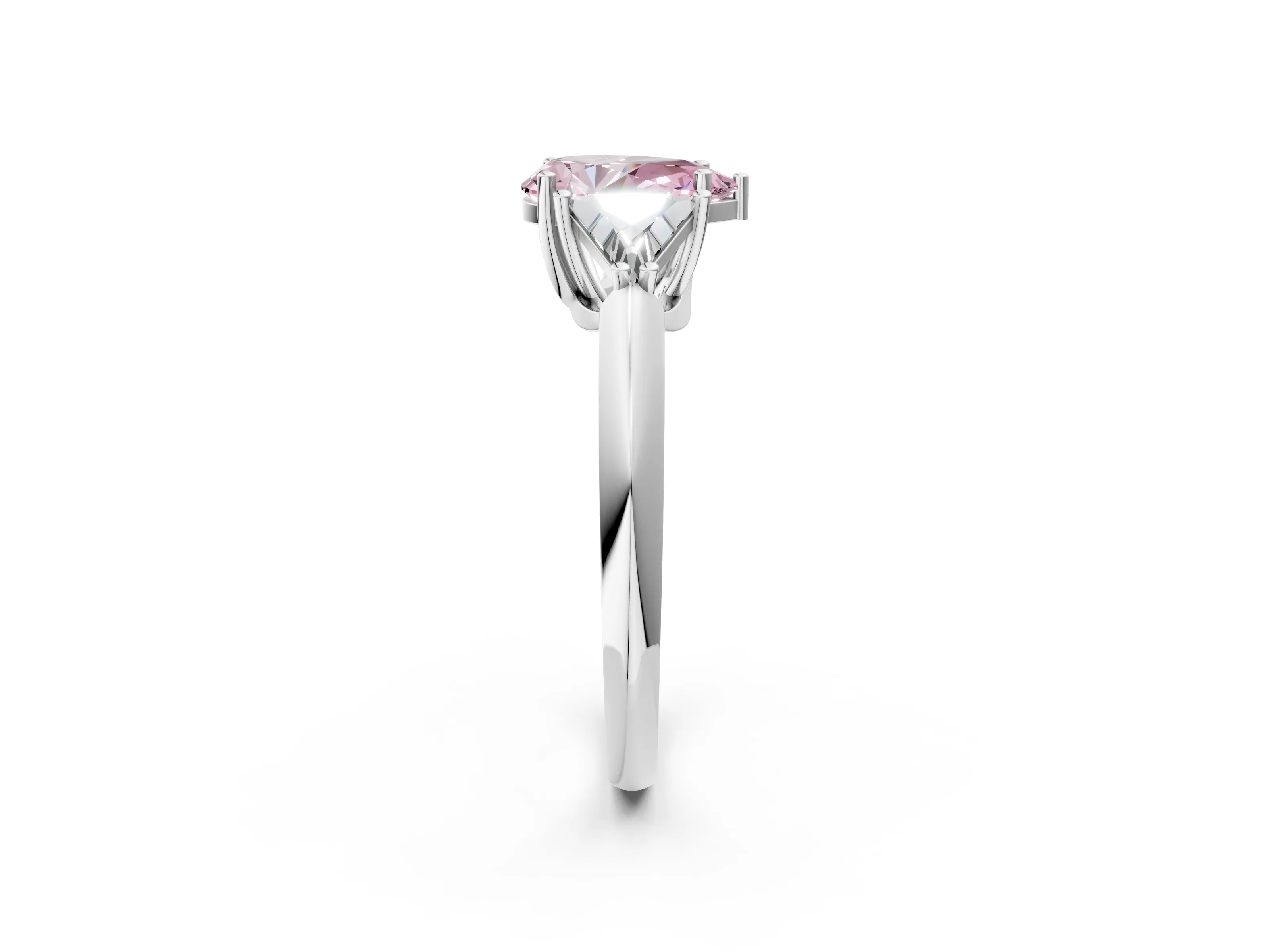 White gold Three-Stone Fancy Pink Pear Cut Cut Diamond Ring with Trillion Side Stones and Four-Prong Setting_13