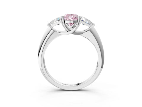 White gold Three-Stone Fancy Pink Pear Cut Cut Diamond Ring with Trillion Side Stones and Four-Prong Setting_14