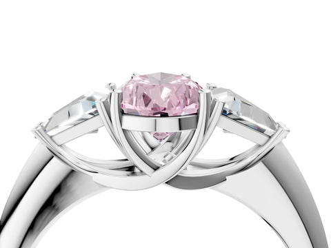 White gold Three-Stone Fancy Pink Pear Cut Cut Diamond Ring with Trillion Side Stones and Four-Prong Setting_15