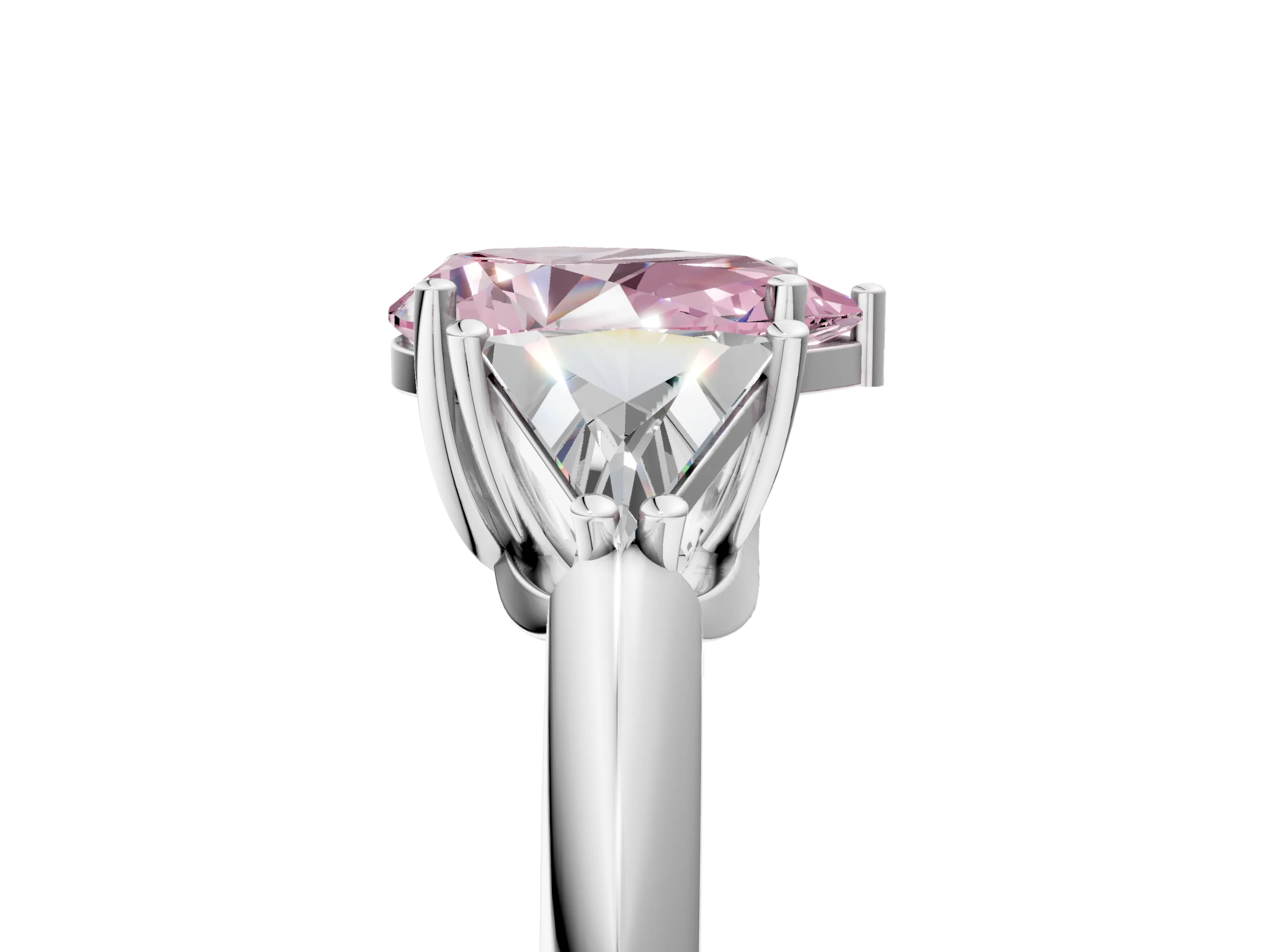 White gold Three-Stone Fancy Pink Pear Cut Cut Diamond Ring with Trillion Side Stones and Four-Prong Setting_16