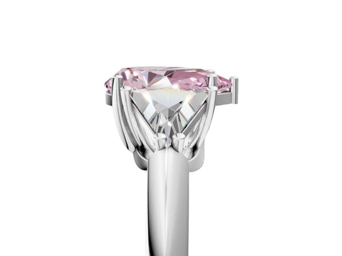 White gold Three-Stone Fancy Pink Pear Cut Cut Diamond Ring with Trillion Side Stones and Four-Prong Setting_16