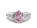 White gold Three-Stone Fancy Pink Pear Cut Cut Diamond Ring with Trillion Side Stones on a Split Shank Band