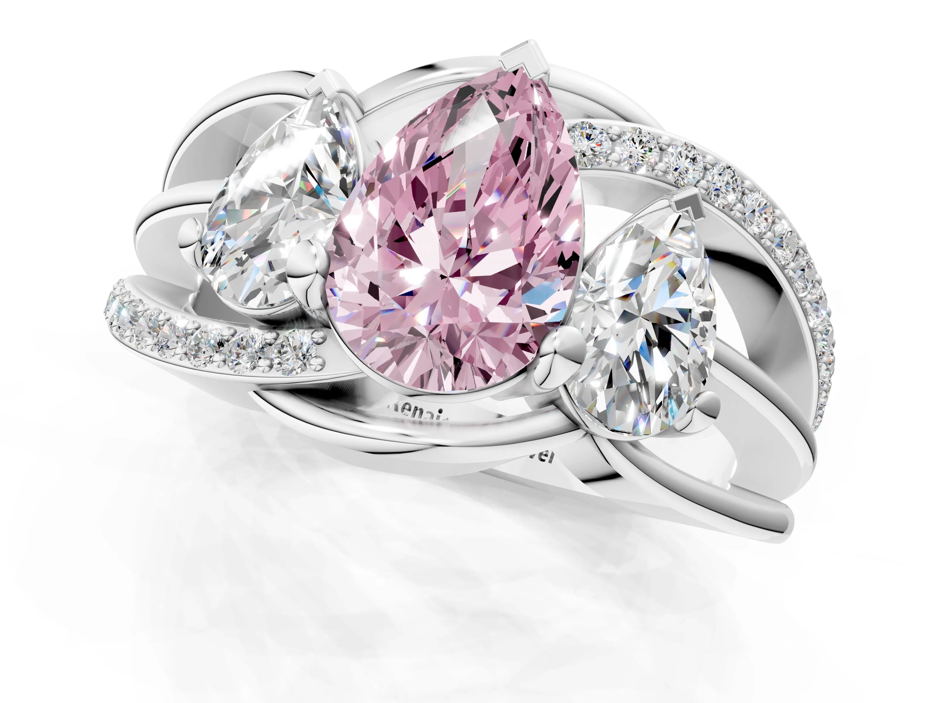 White gold Three-Stone Fancy Pink Pear Cut Cut Diamond Split Shank Prong Set Ring_1