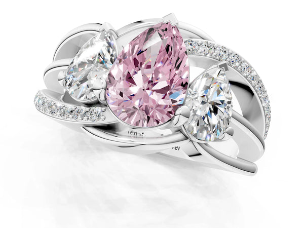 Platinum Pear-Shaped Three Stone Split Shank Engagement Ring Setting for Fancy Pink Center