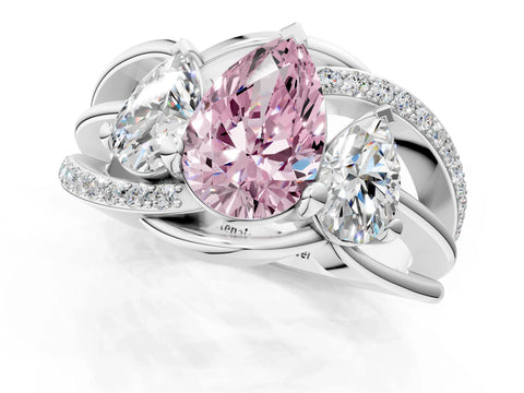 White gold Three-Stone Fancy Pink Pear Cut Cut Diamond Split Shank Prong Set Ring_13