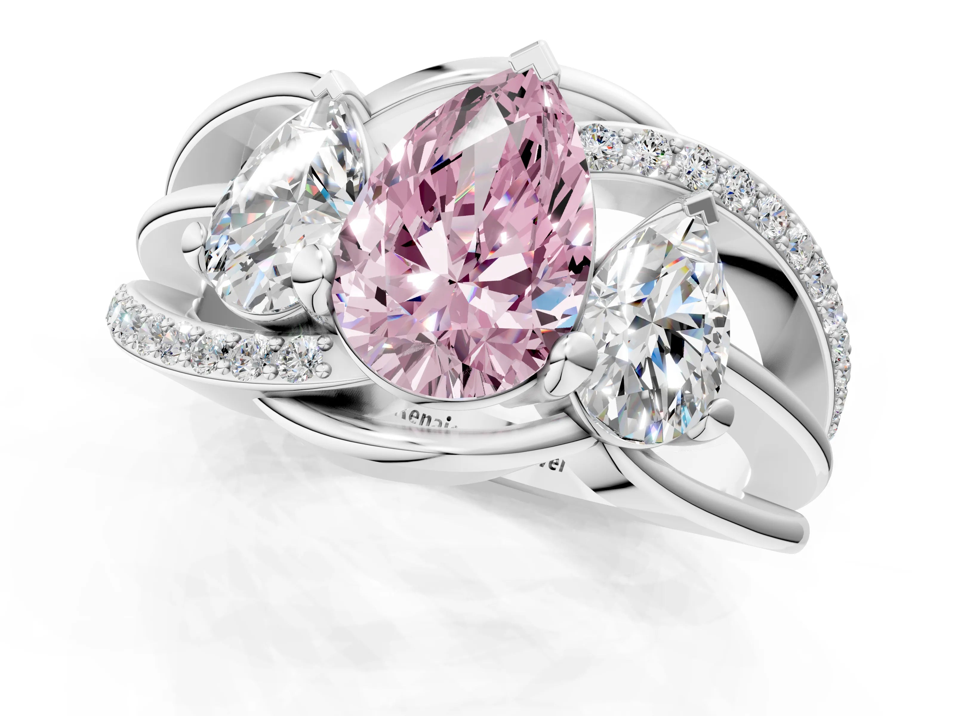 White gold Three-Stone Fancy Pink Pear Cut Cut Diamond Split Shank Prong Set Ring_13