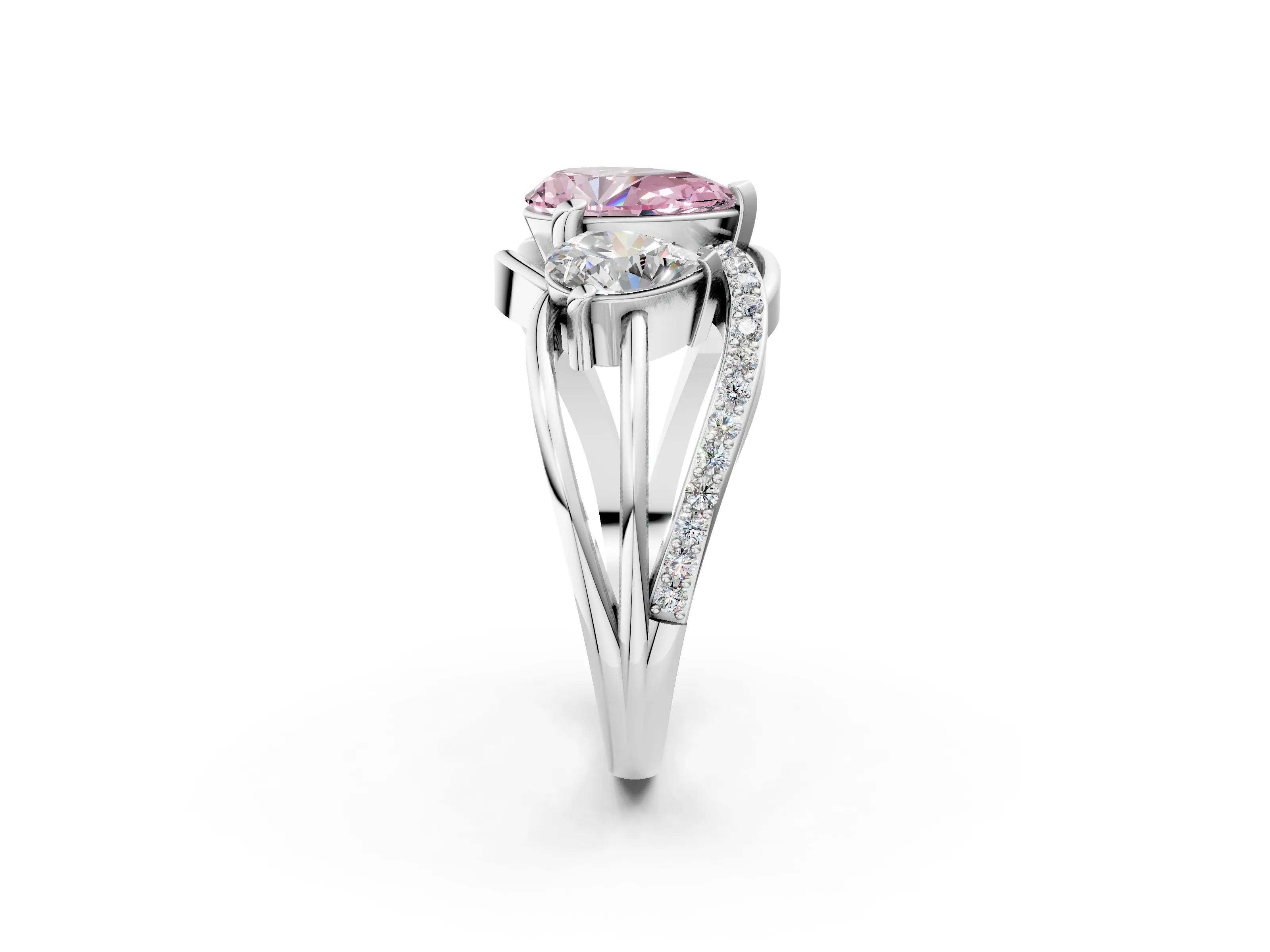White gold Three-Stone Fancy Pink Pear Cut Cut Diamond Split Shank Prong Set Ring_14