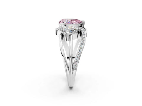 White gold Three-Stone Fancy Pink Pear Cut Cut Diamond Split Shank Prong Set Ring_14