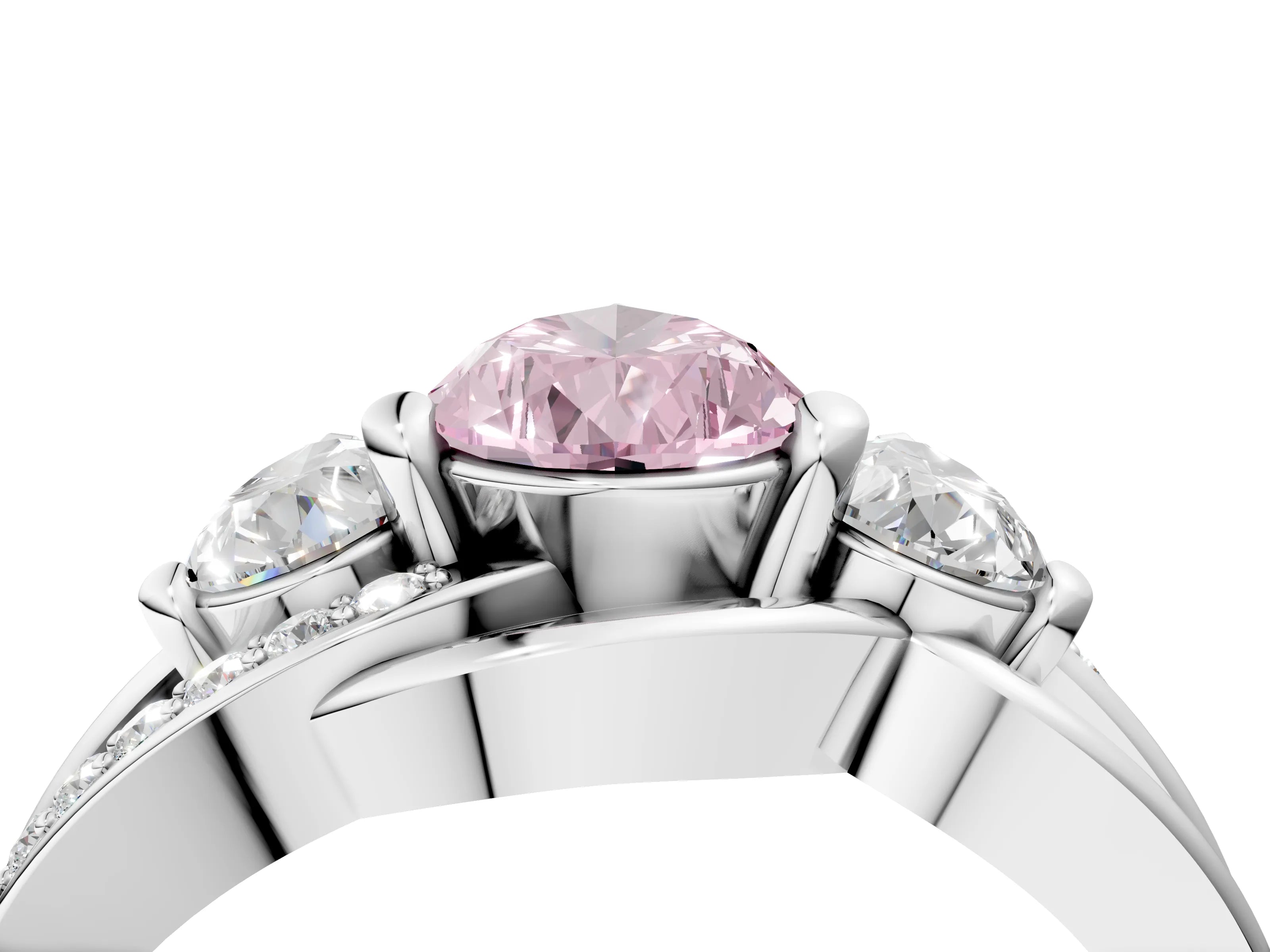 White gold Three-Stone Fancy Pink Pear Cut Cut Diamond Split Shank Prong Set Ring_16