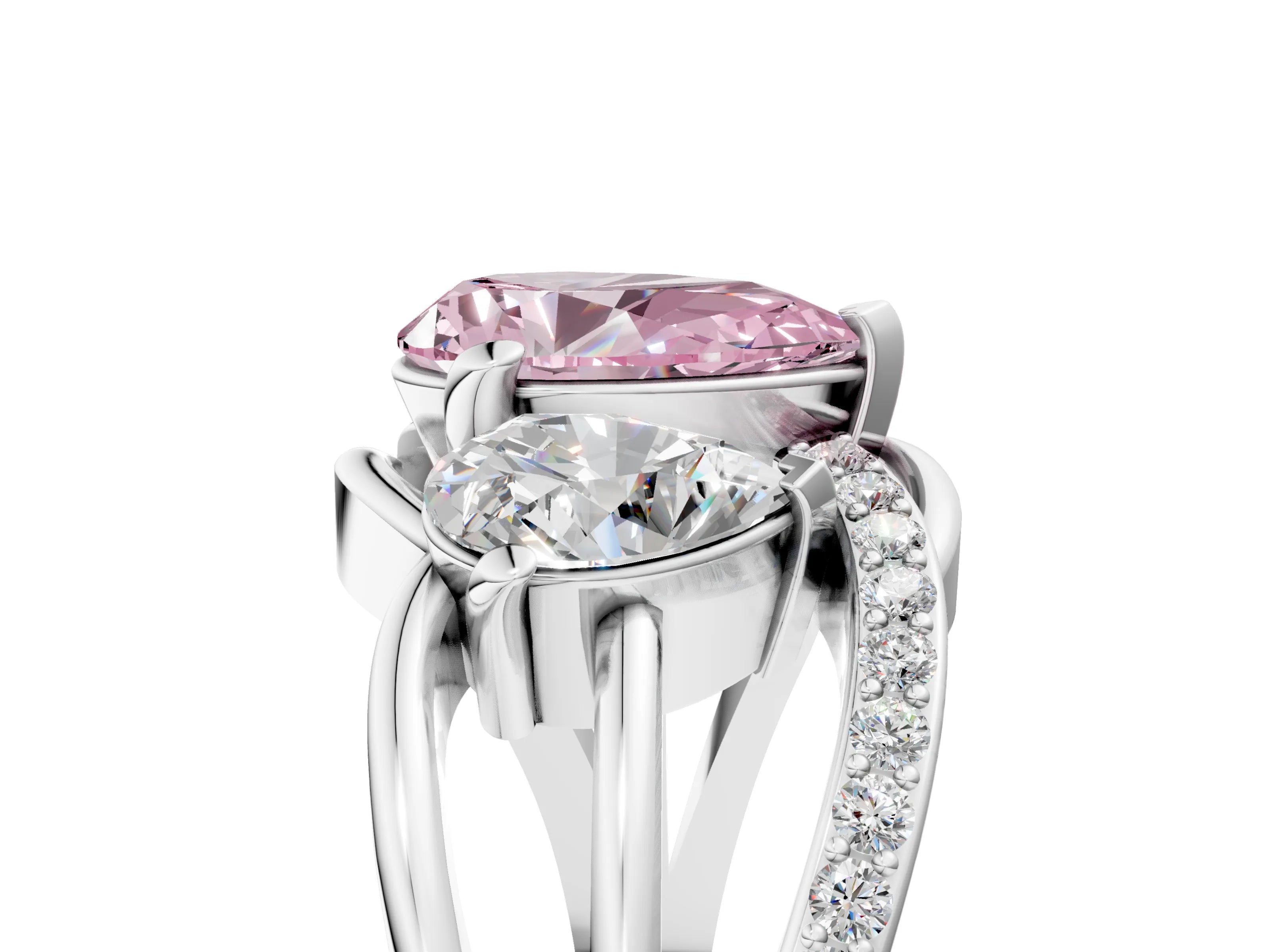 White gold Three-Stone Fancy Pink Pear Cut Cut Diamond Split Shank Prong Set Ring_17