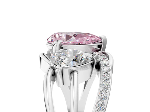 White gold Three-Stone Fancy Pink Pear Cut Cut Diamond Split Shank Prong Set Ring_17