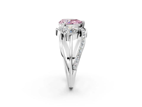 White gold Three-Stone Fancy Pink Pear Cut Cut Diamond Split Shank Prong Set Ring_2