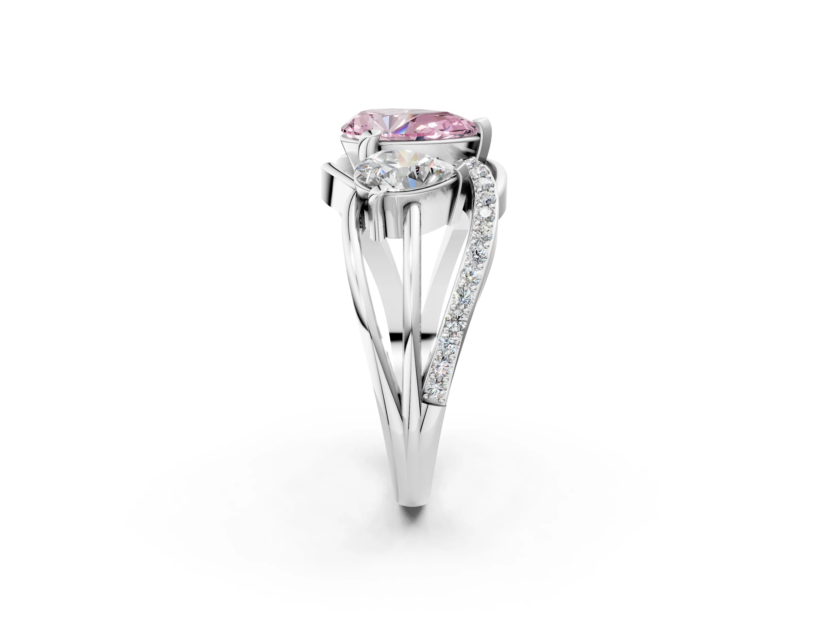 White gold Three-Stone Fancy Pink Pear Cut Cut Diamond Split Shank Prong Set Ring_2