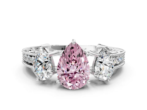 White gold Three-Stone Fancy Pink Pear Cut Cut Milgrain Pavé Engagement Ring_12