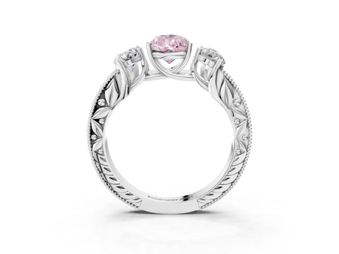 White gold Three-Stone Fancy Pink Pear Cut Cut Milgrain Pavé Engagement Ring_15