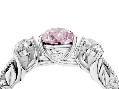 White gold Three-Stone Fancy Pink Pear Cut Cut Milgrain Pavé Engagement Ring_16