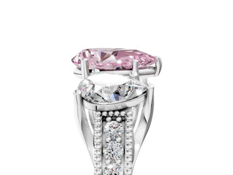 White gold Three-Stone Fancy Pink Pear Cut Cut Milgrain Pavé Engagement Ring_17