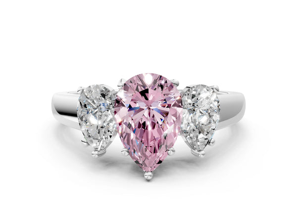 Platinum Three-Stone Fancy Pink Pear Cut Cut Solitaire Ring with Classic Prong Setting