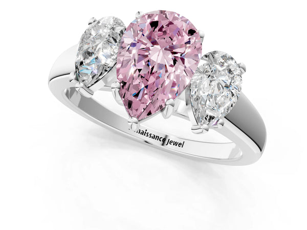 Platinum Three-Stone Fancy Pink Pear Cut Cut Solitaire Ring with Classic Prong Setting