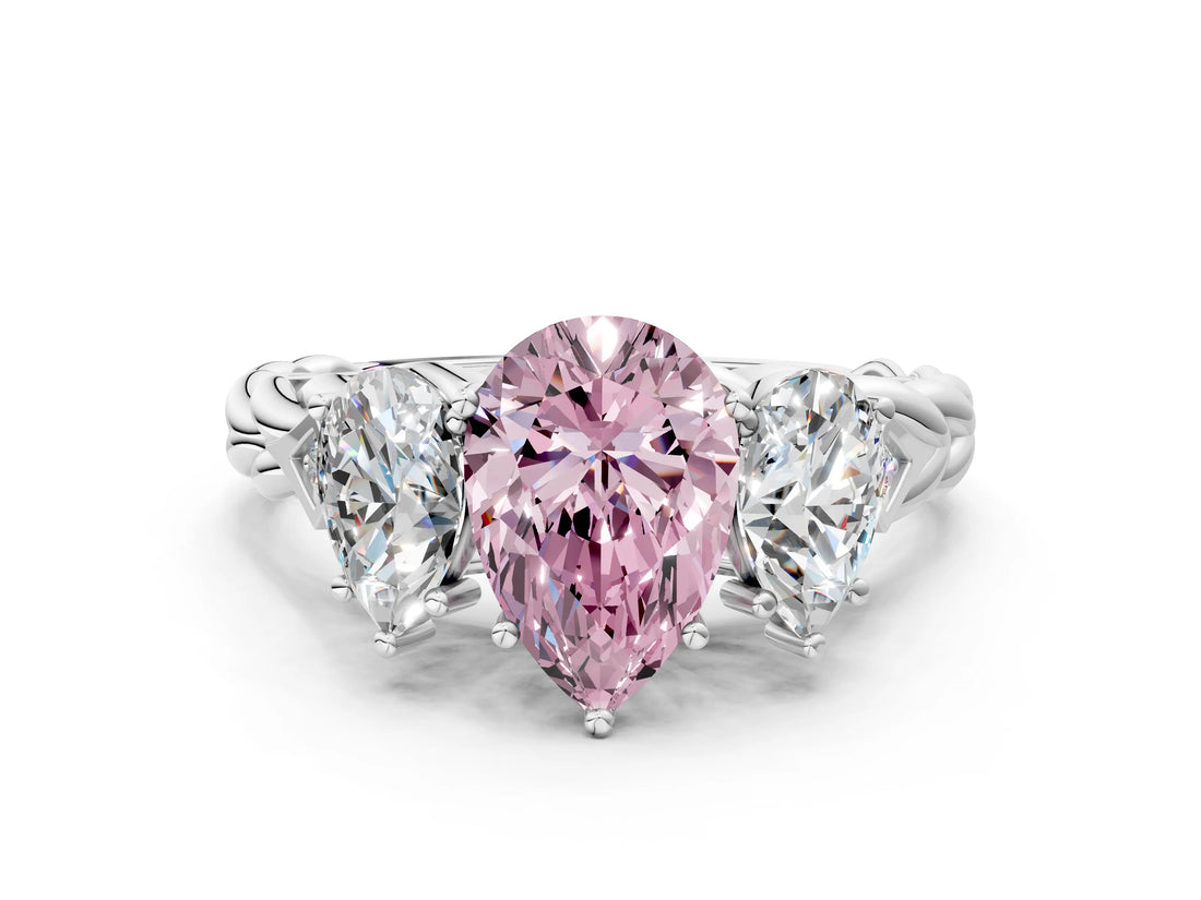 White gold Three-Stone Fancy Pink Pear Cut Diamond Braided Band Ring with Four-Prong Setting_20