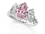 White gold Three-Stone Fancy Pink Pear Cut Diamond Braided Band Ring with Four-Prong Setting_21