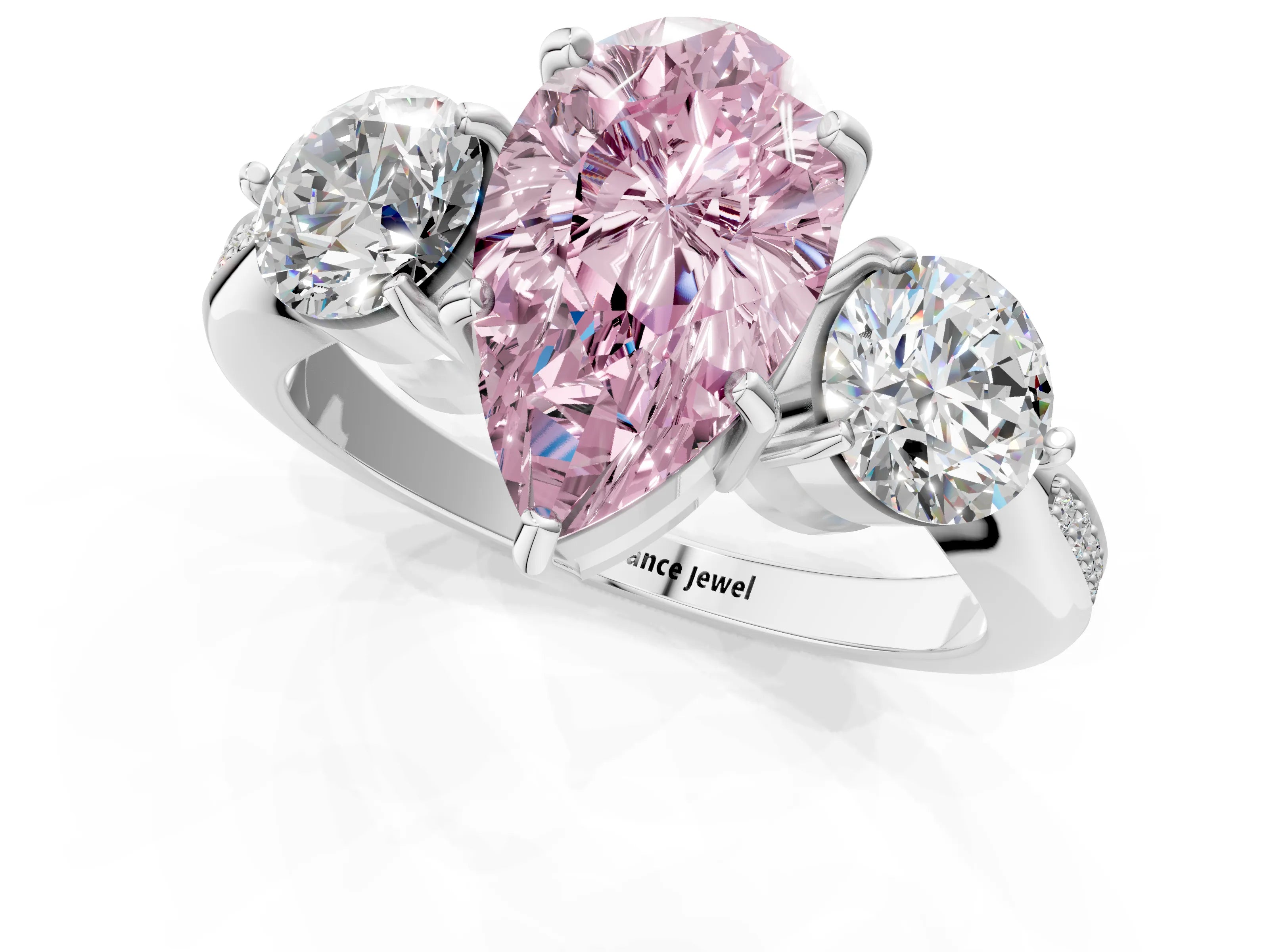 White gold Three-Stone Fancy Pink Pear Cut Diamond Channel Set Engagement Ring with Prong Setting_19
