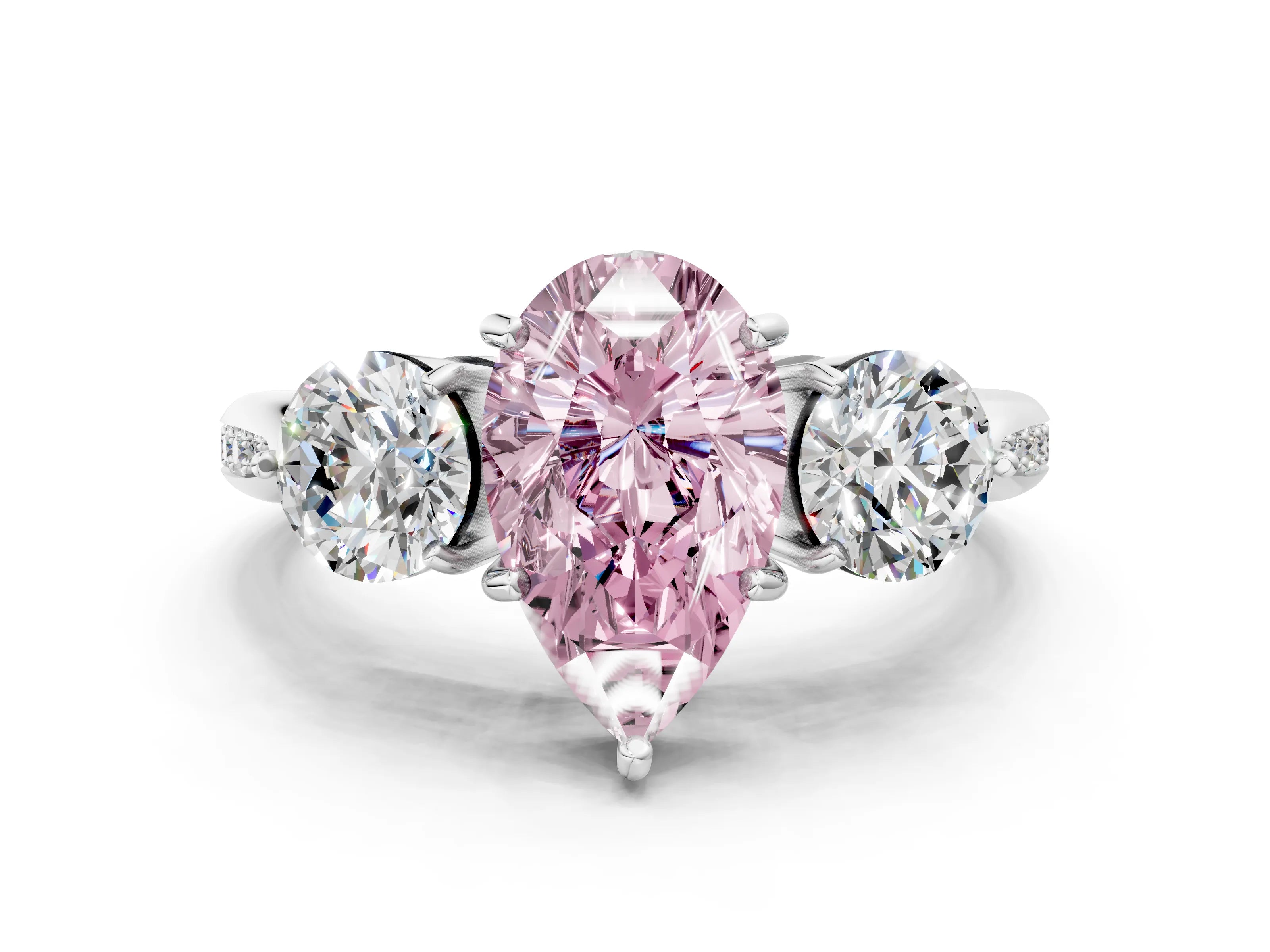White gold Three-Stone Fancy Pink Pear Cut Diamond Channel Set Engagement Ring with Prong Setting_24