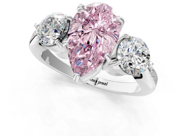 White gold Three-Stone Fancy Pink Pear Cut Diamond Channel Set Engagement Ring with Prong Setting