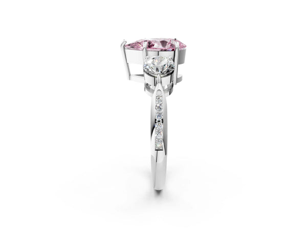 White gold Three-Stone Fancy Pink Pear Cut Diamond Channel Set Engagement Ring with Prong Setting