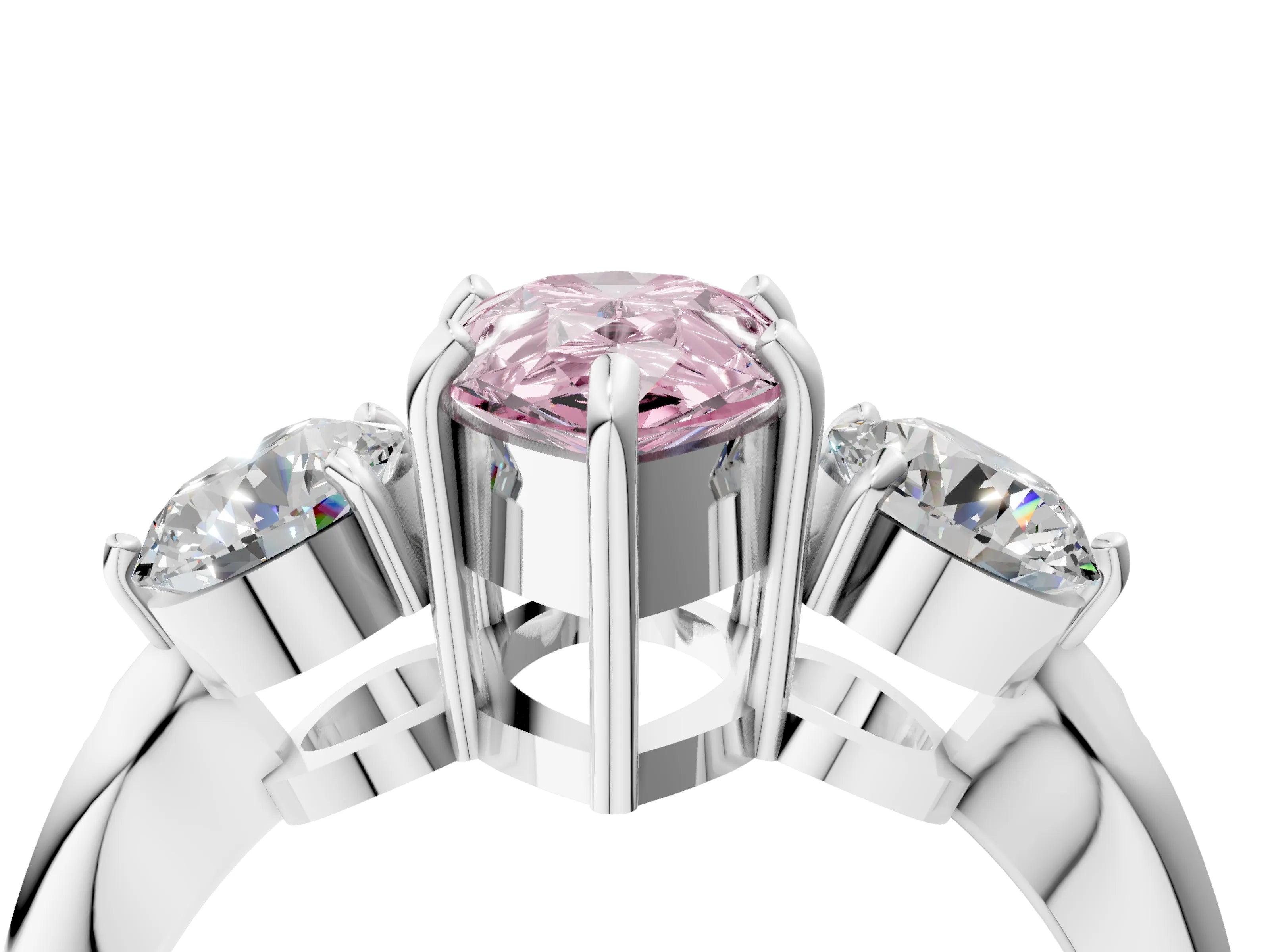 White gold Three-Stone Fancy Pink Pear Cut Diamond Channel Set Engagement Ring with Prong Setting_28