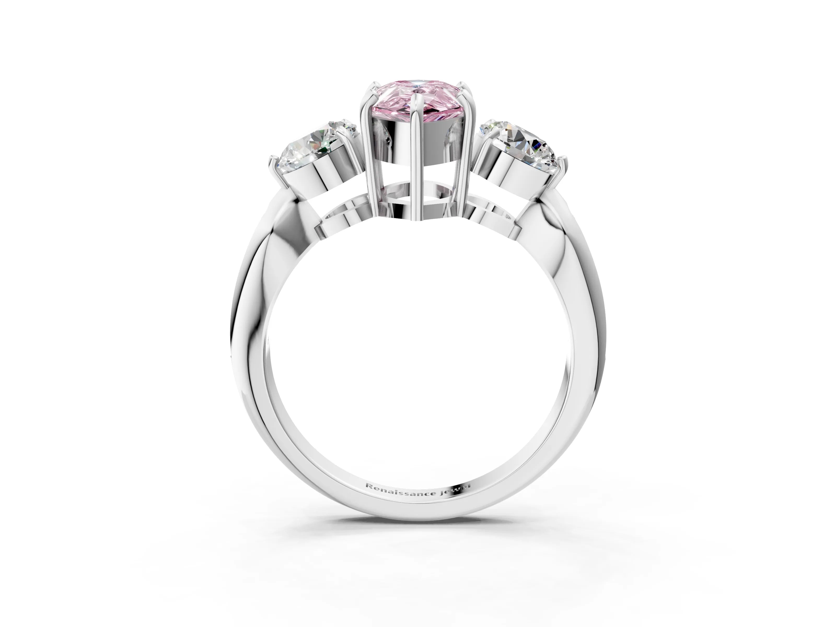 White gold Three-Stone Fancy Pink Pear Cut Diamond Channel Set Engagement Ring with Prong Setting_3